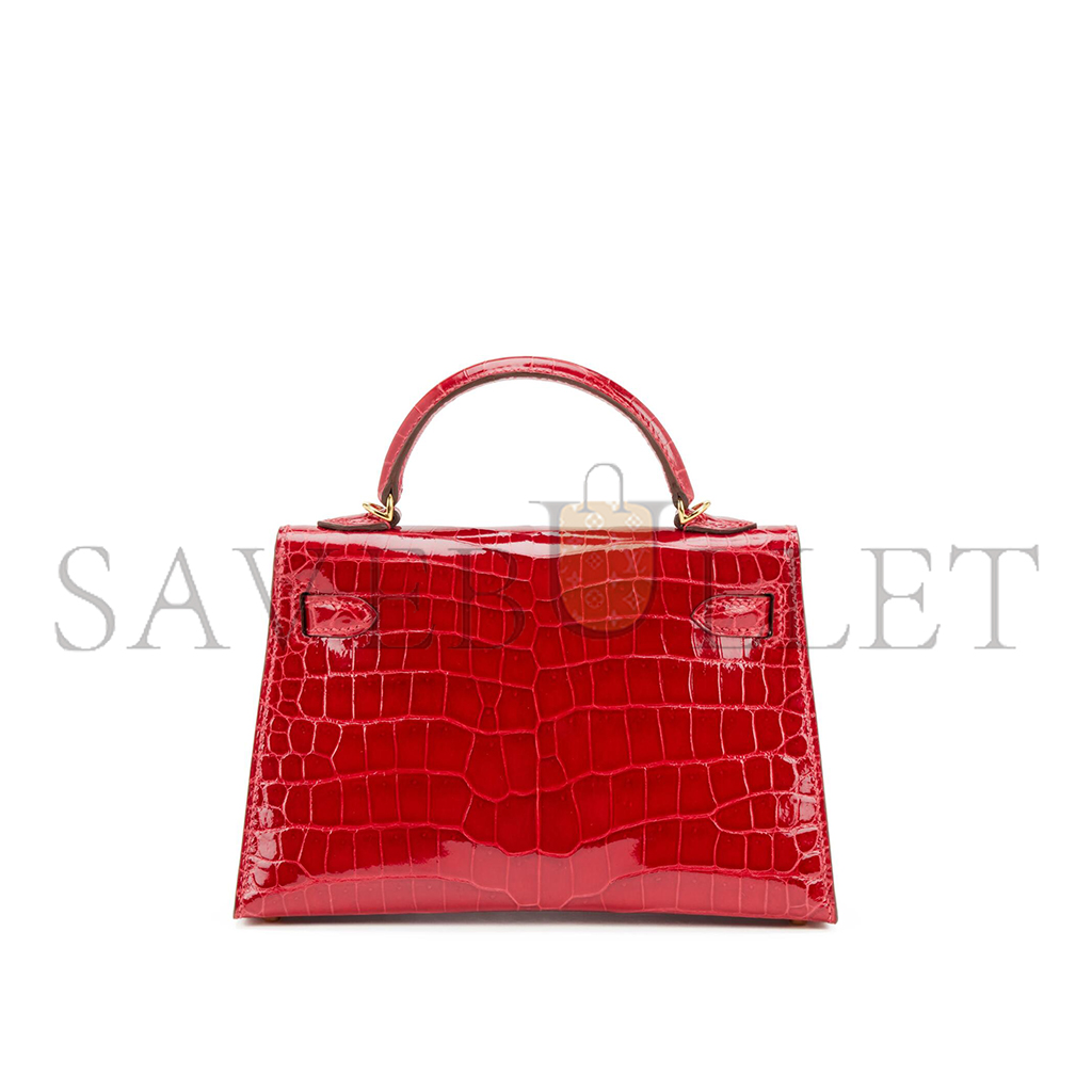 H**mes master braise shiny porosus crocodile mini kelly ii gold hardware (19*12*5.5cm)